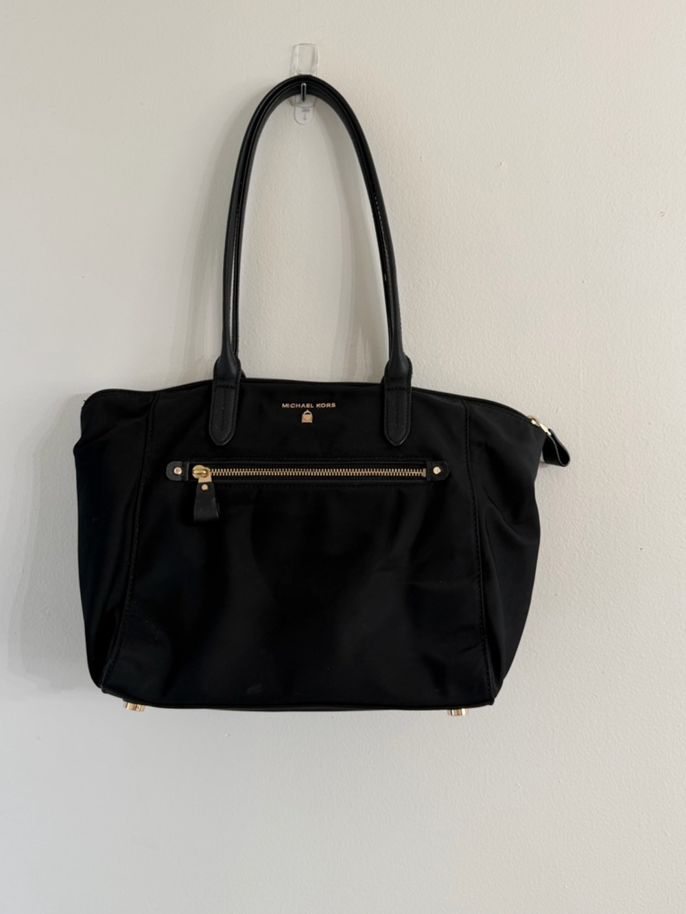 Michael Kors Kelsey Black Nylon Tote Bag with Gold Hardware